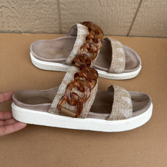 Inuikii Chain Velvet Strap Platform Slide Sandals Tan Size 41/11  Anthropologie - Picture 3 of 10